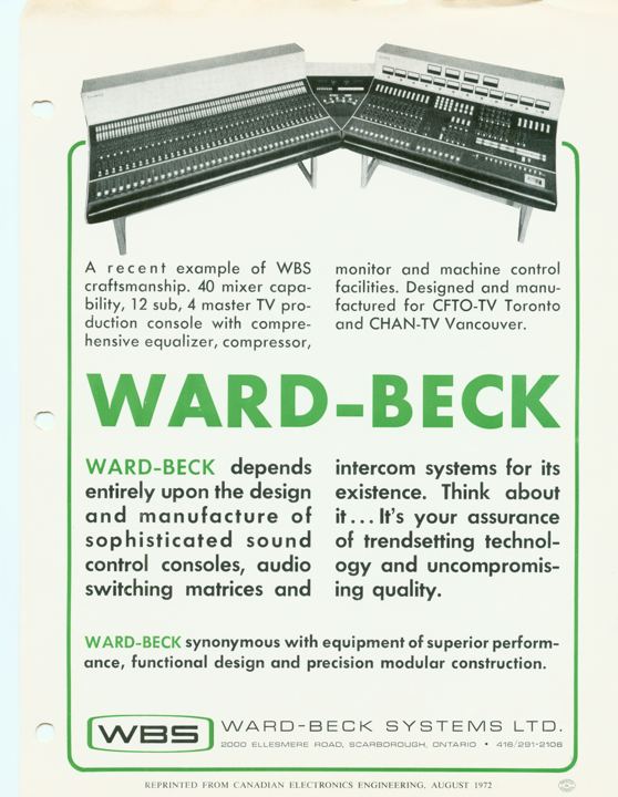 Ward-Beck: CFTO-TV and CHAN-TV monitor and machine control
