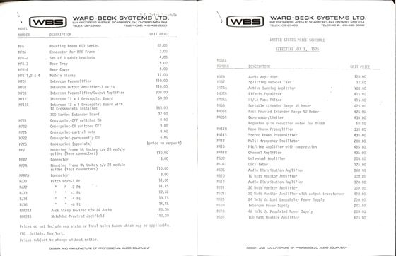 Price list, 1975