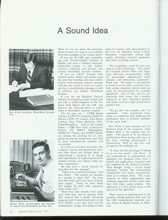 Broadcaster, November 1971: “A Sound Idea”