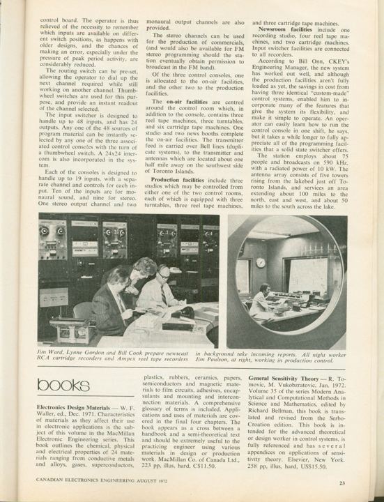 Canadian Electronics Engineering, August 1972: CKEY's new studios